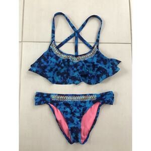 Victoria's Secret Pink Multicolor Print Embroidered Bikini Set Sz XS/S